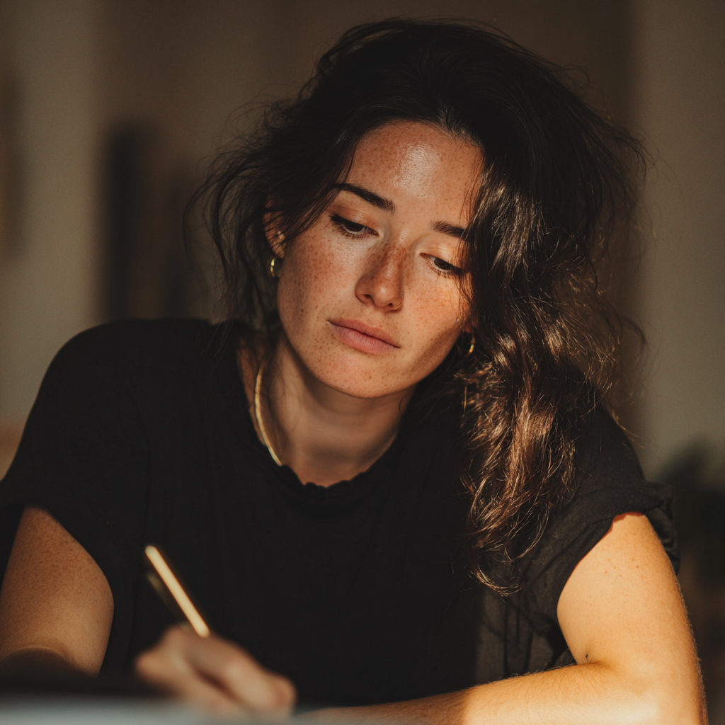 Una mujer escribiendo una carta | Fuente: Midjourney
