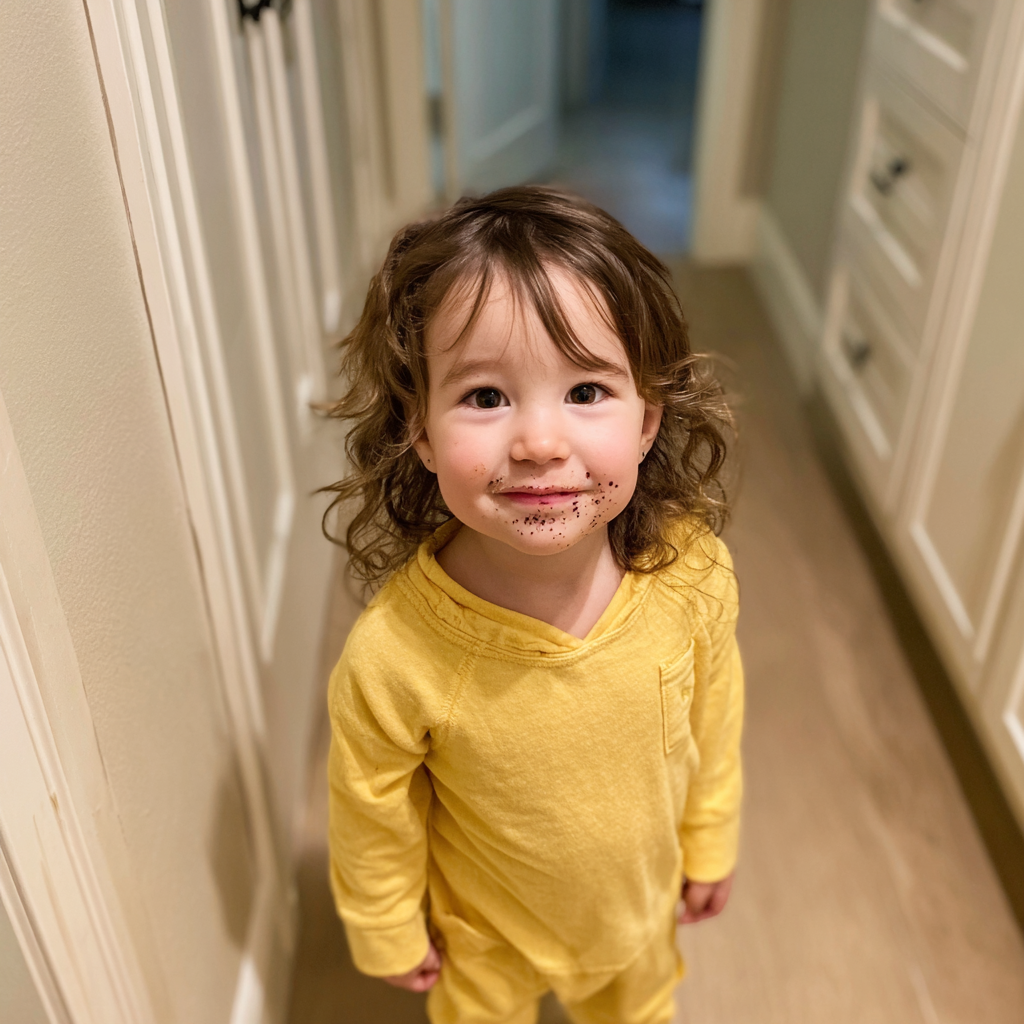 Una niña sonriente con pijama amarillo | Fuente: Midjourney