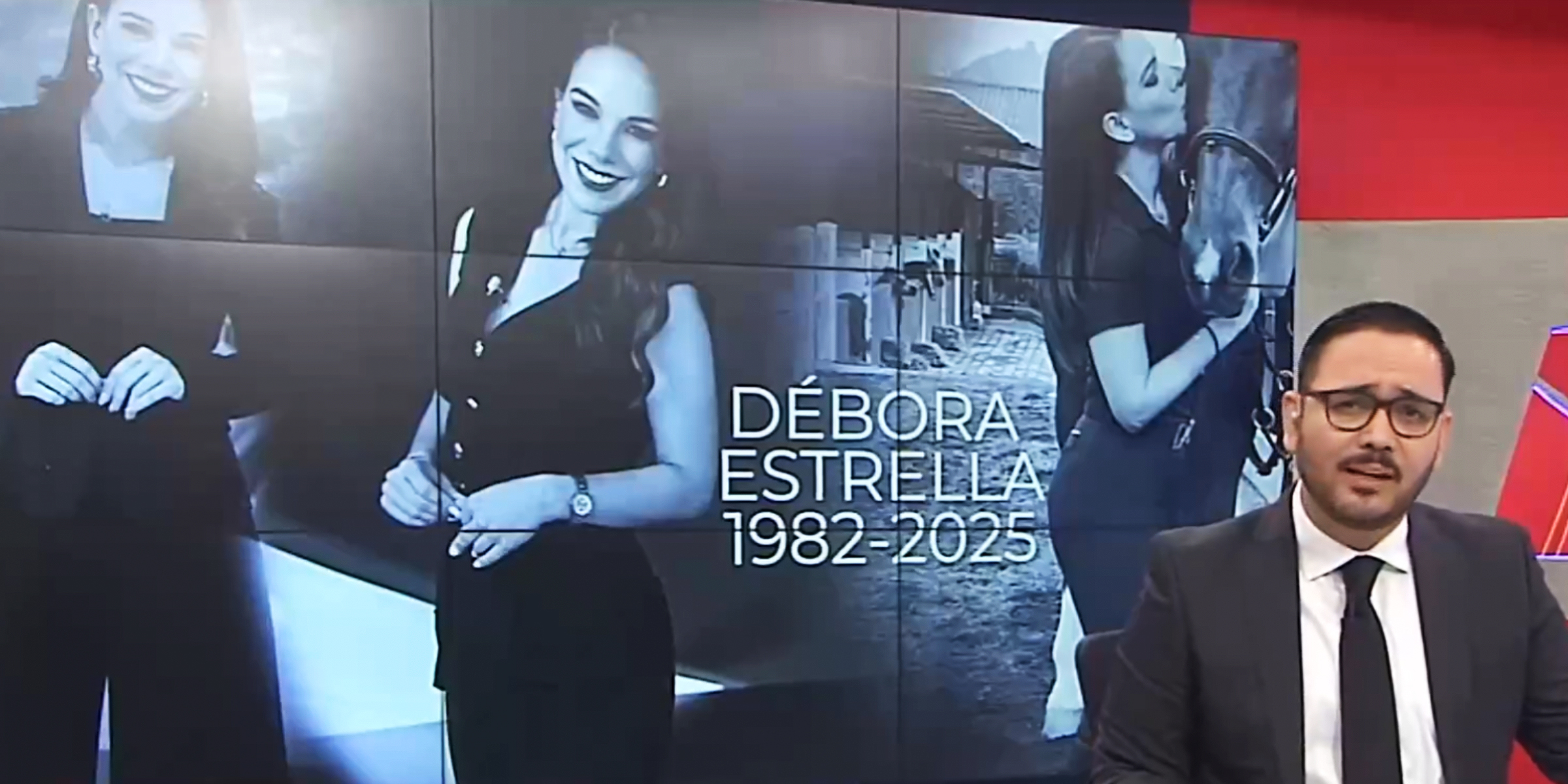José Luis García frente a una pantalla que muestra a la fallecida Débora Estrella | Fuente: x.com/TODUPNews