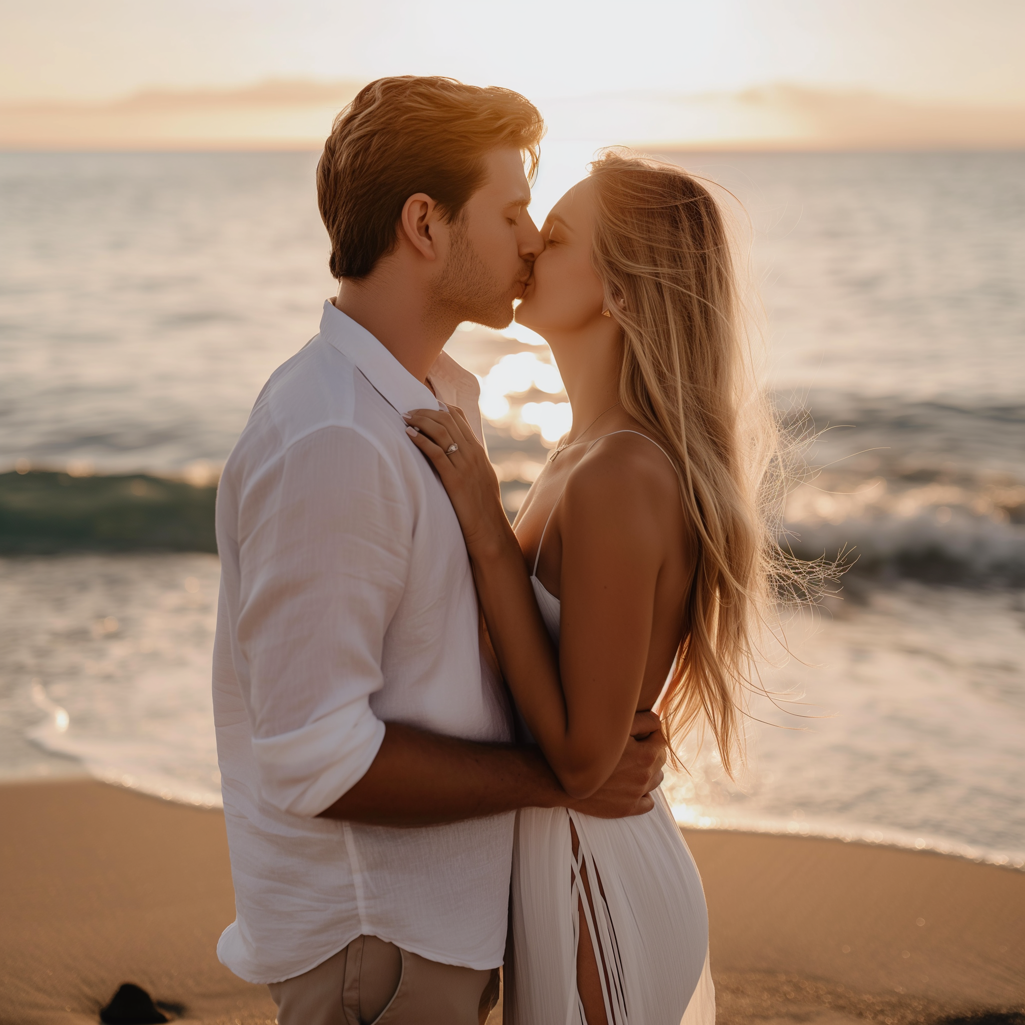 Una pareja compartiendo un beso en la playa | Fuente: Midjourney