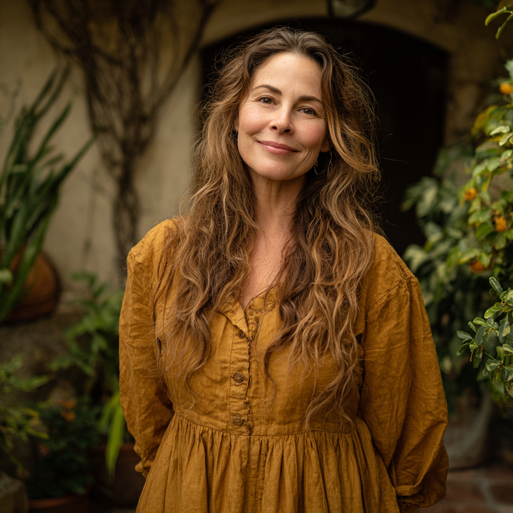 Una mujer sonriente en el exterior | Fuente: Midjourney