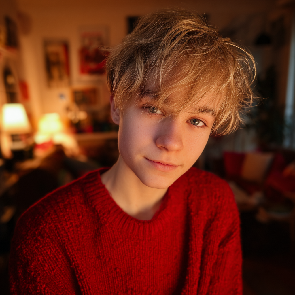 Un niño con un suéter rojo | Fuente: Midjourney