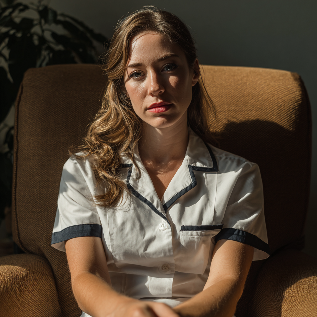 Una mujer decidida sentada en un sofá | Fuente: Midjourney