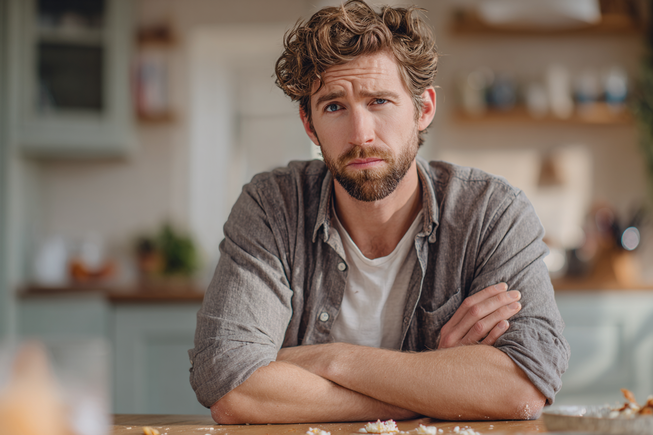 Un hombre sentado en una cocina | Fuente: Midjourney