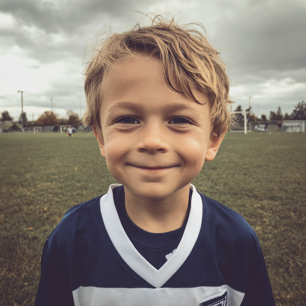 Un niño sonriente en el entrenamiento de fútbol | Fuente: Midjourney