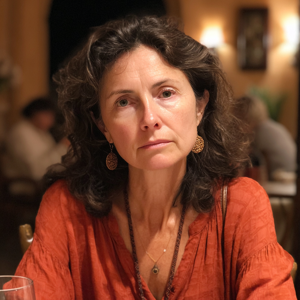 Una mujer mayor sentada a la mesa del comedor | Fuente: Midjourney