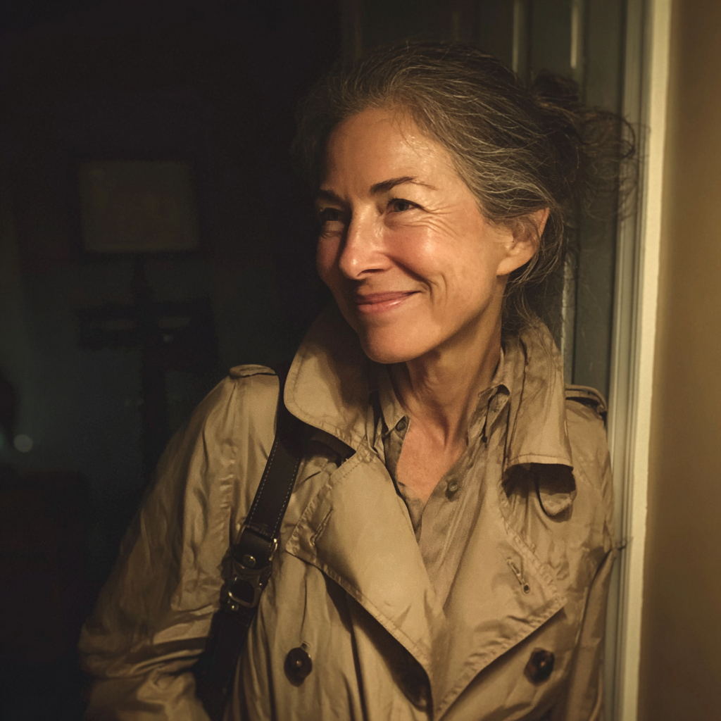 Una mujer mayor sonriente con un abrigo | Fuente: Midjourney