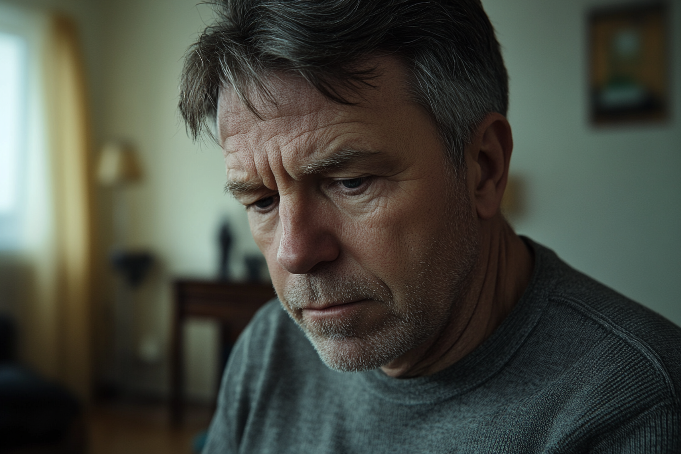 Un hombre sentado en su casa | Fuente: Midjourney