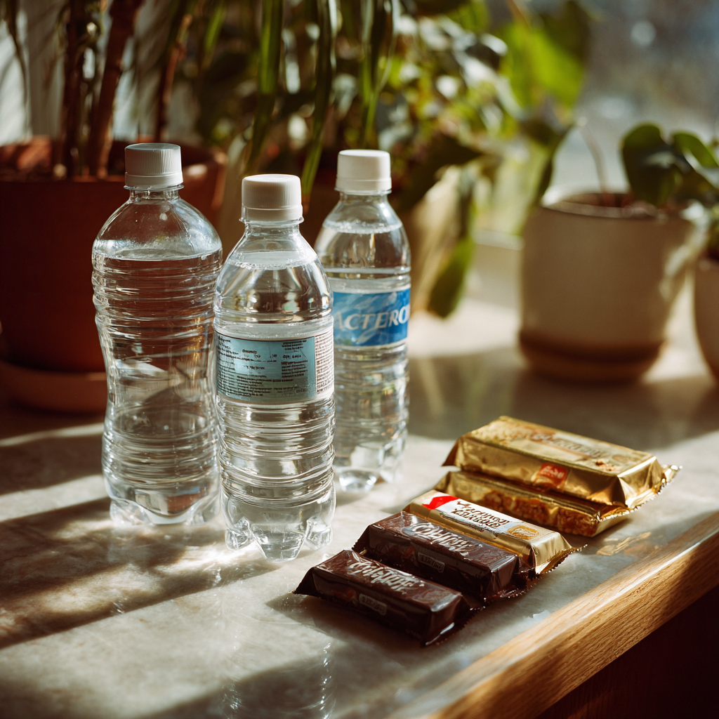 Botellas de agua y barritas energéticas | Fuente: Midjourney