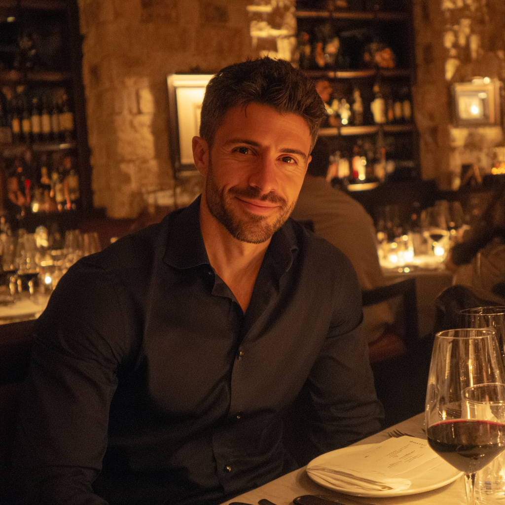 Un hombre sonriente con una camisa azul de etiqueta | Fuente: Midjourney