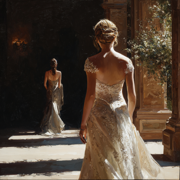 Una mujer se aleja de la novia | Fuente: Midjourney