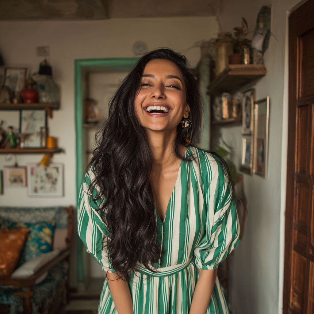 Una mujer riendo | Fuente: Midjourney