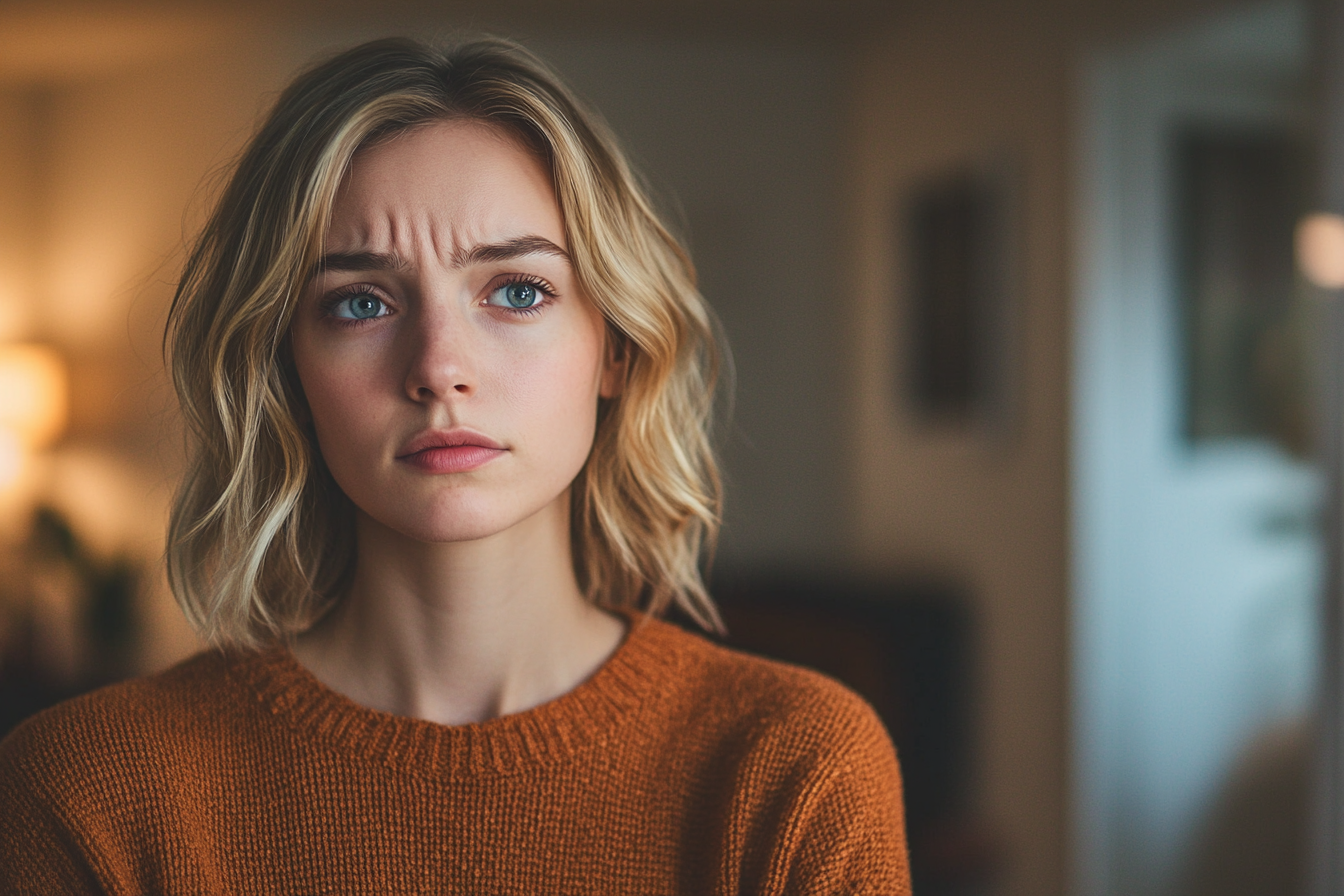 Una mujer ansiosa perdida en sus pensamientos | Fuente: Midjourney