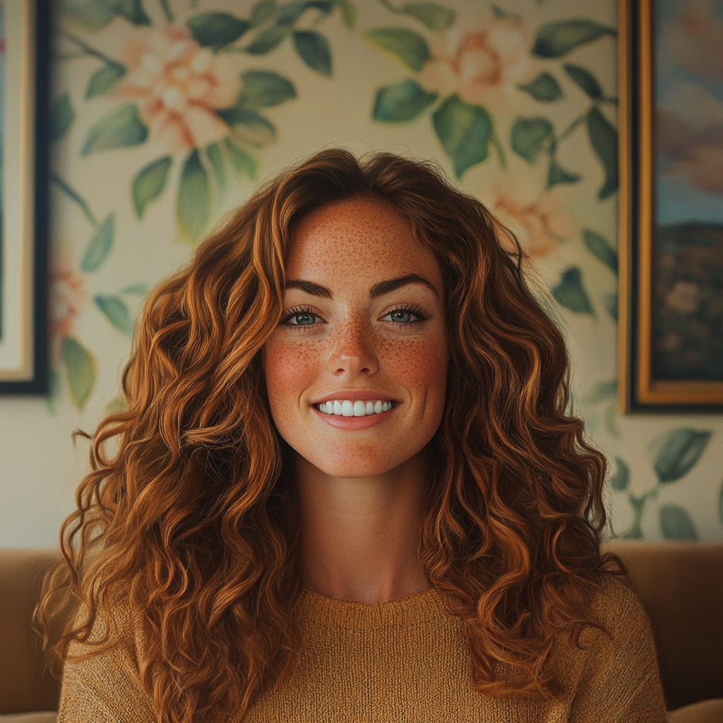 Una mujer sonriendo tranquilamente | Fuente: Midjourney