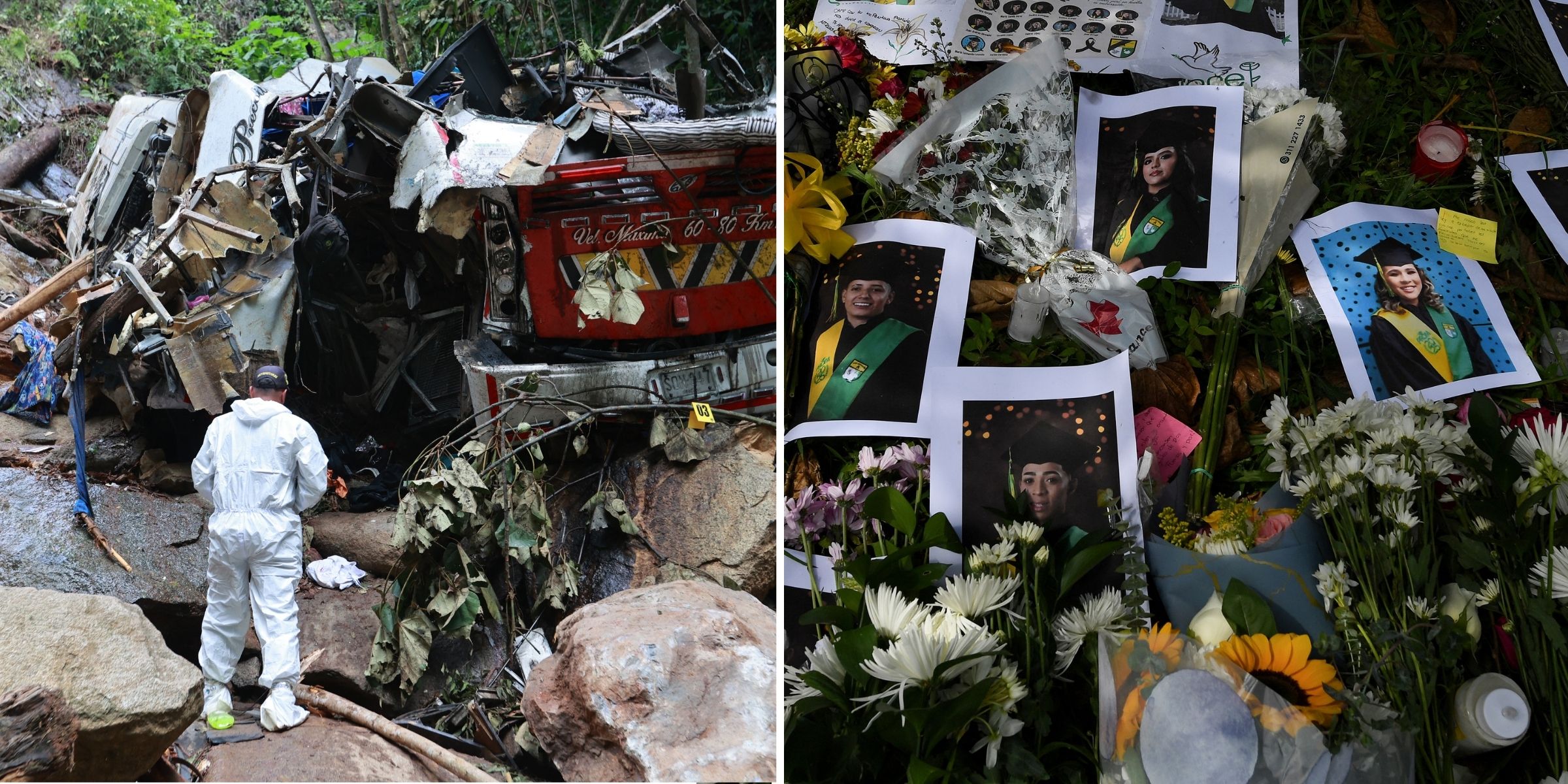 Escena del accidente de bus en Antioquia, Colombia | Fotos de los estudiantes que fallecieron en el accidente | Fuente: Getty Images