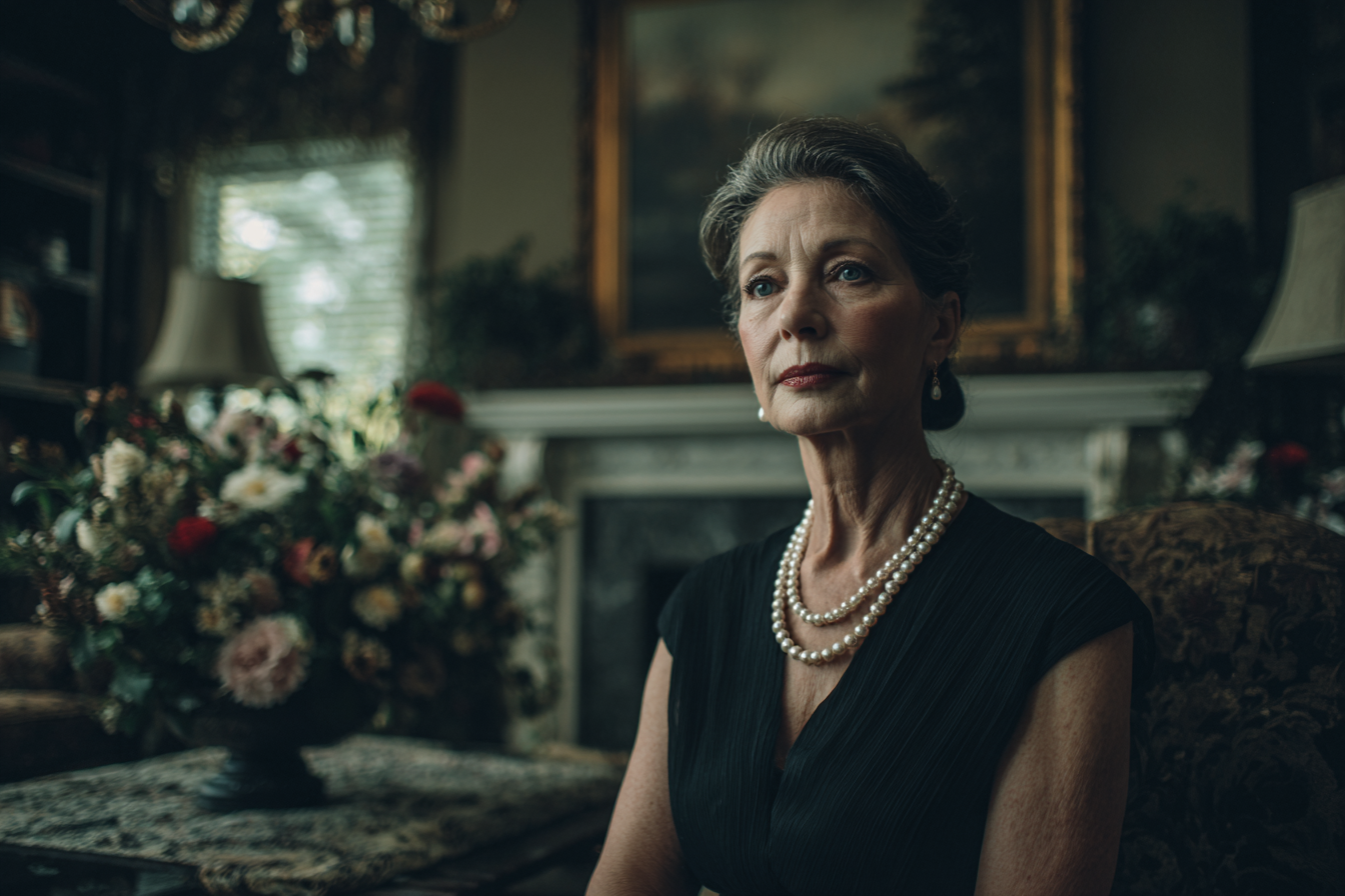 Una mujer mayor sentada en un sofá | Fuente: Midjourney