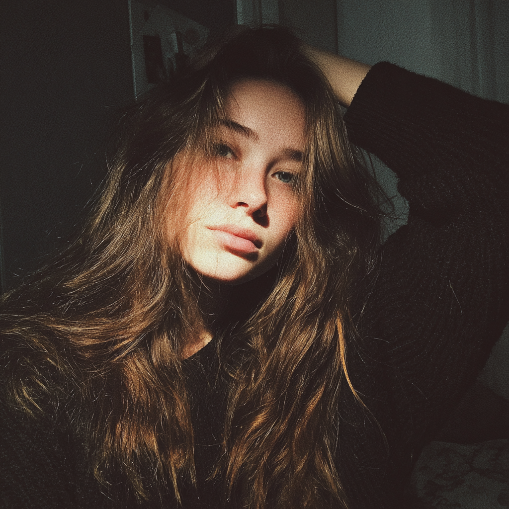 Una adolescente de pie en su habitación con la mano en la cabeza | Fuente: Midjourney