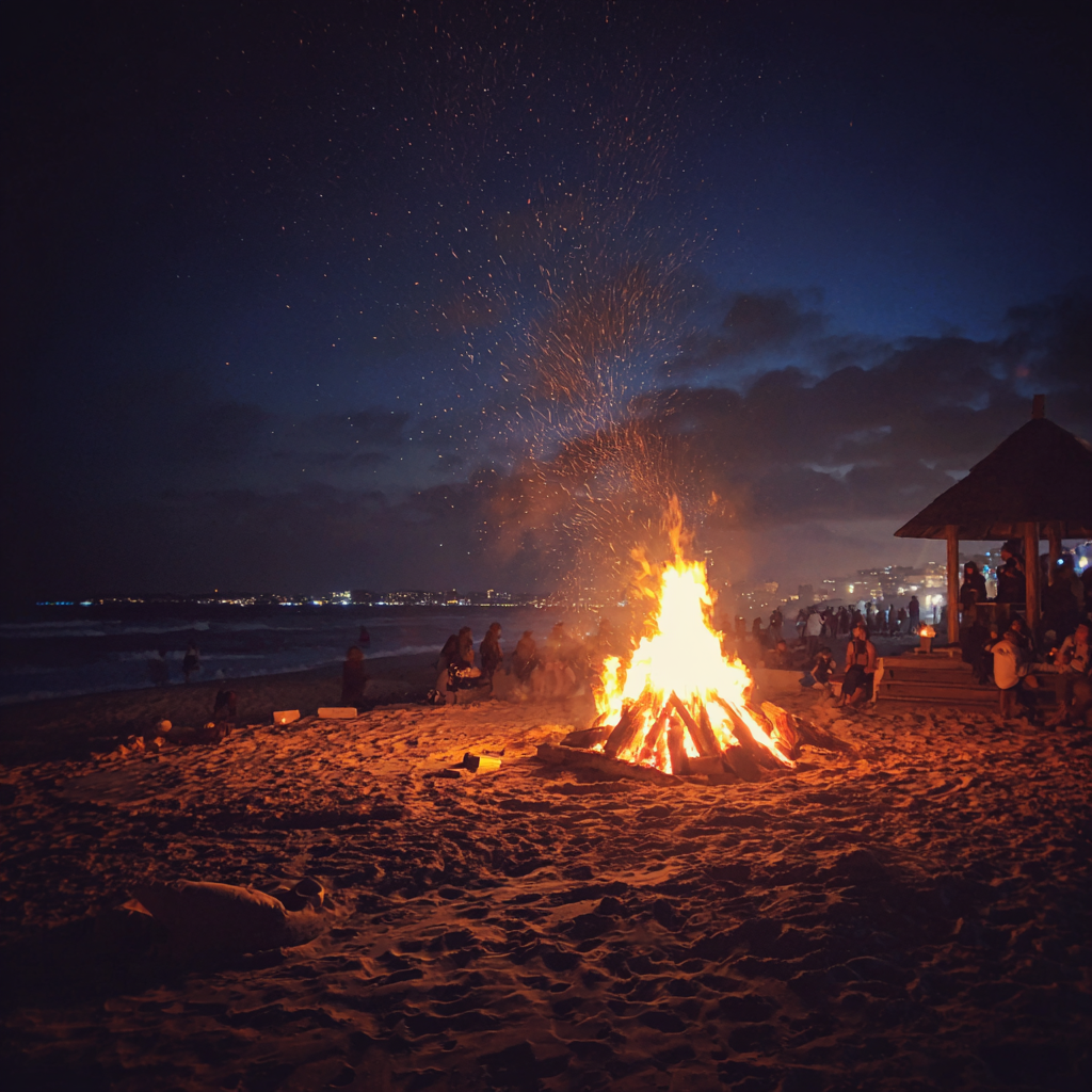 Una hoguera en la playa | Fuente: Midjourney