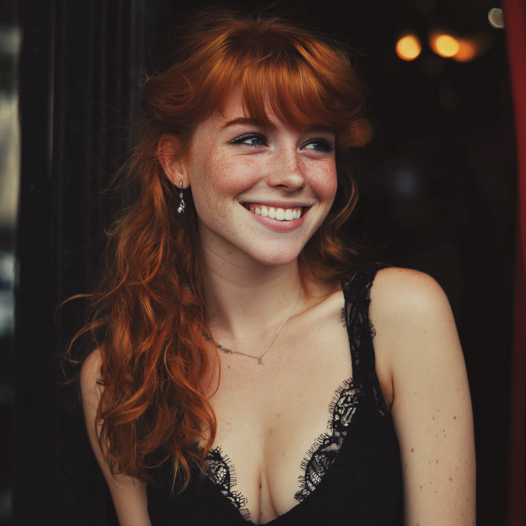 Una mujer sonriente con un vestido negro | Fuente: Midjourney