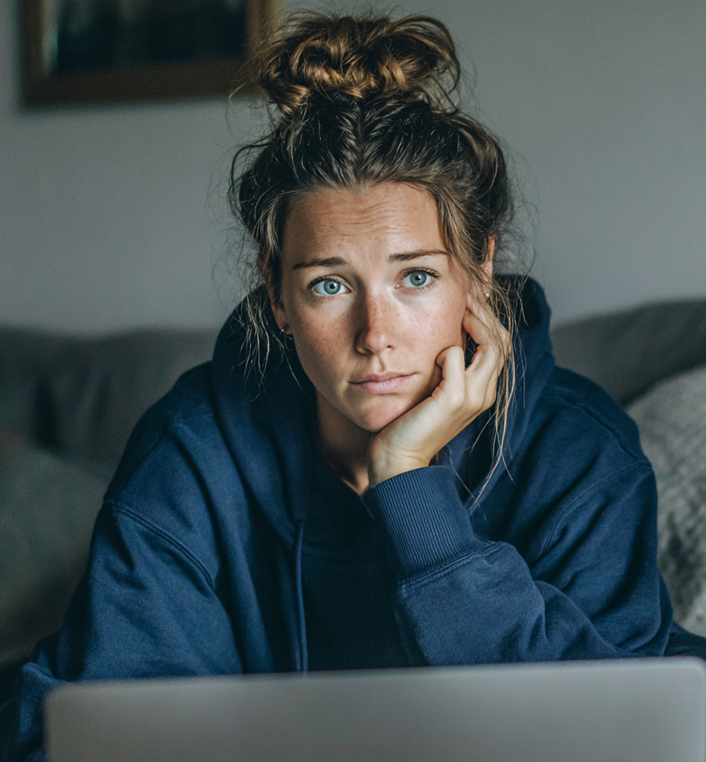 Una mujer sentada en un sofá y utilizando su ordenador portátil | Fuente: Midjourney