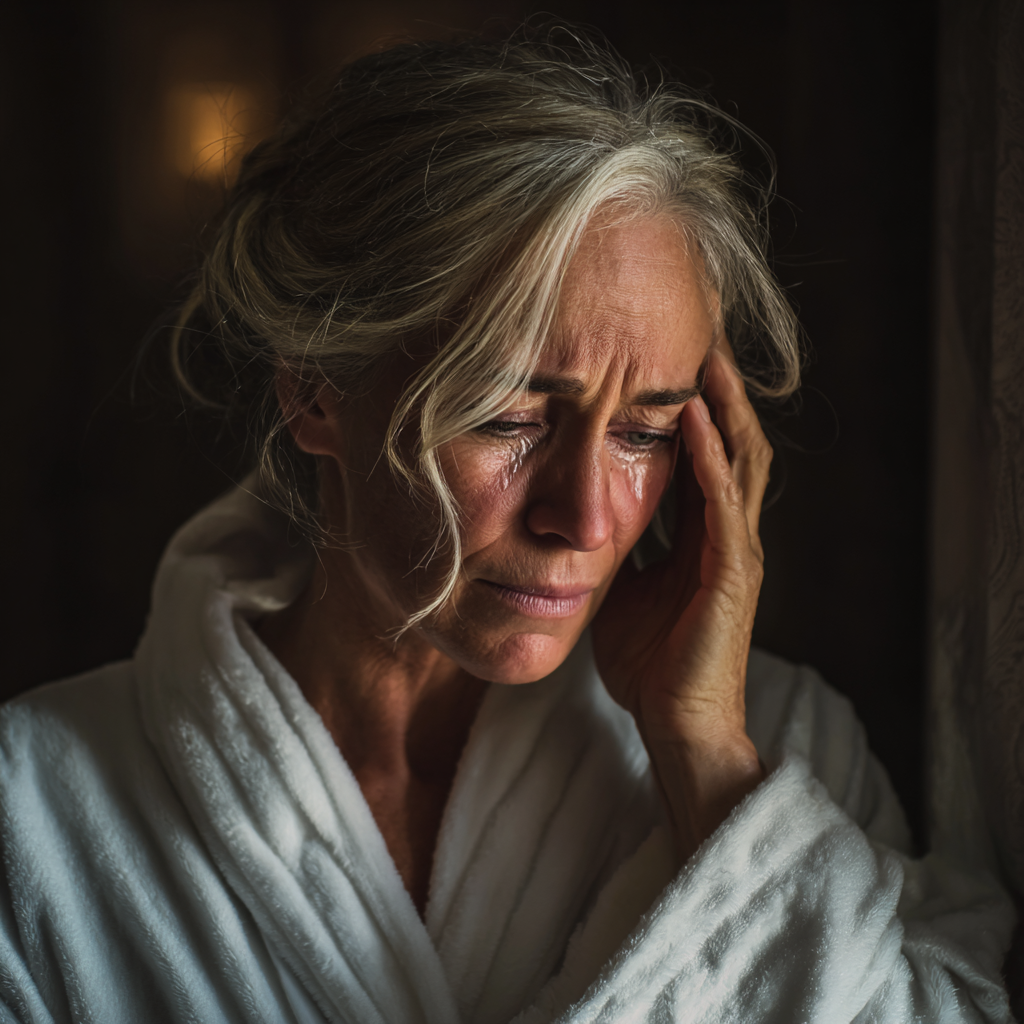 Una mujer mayor llorando | Fuente: Midjourney