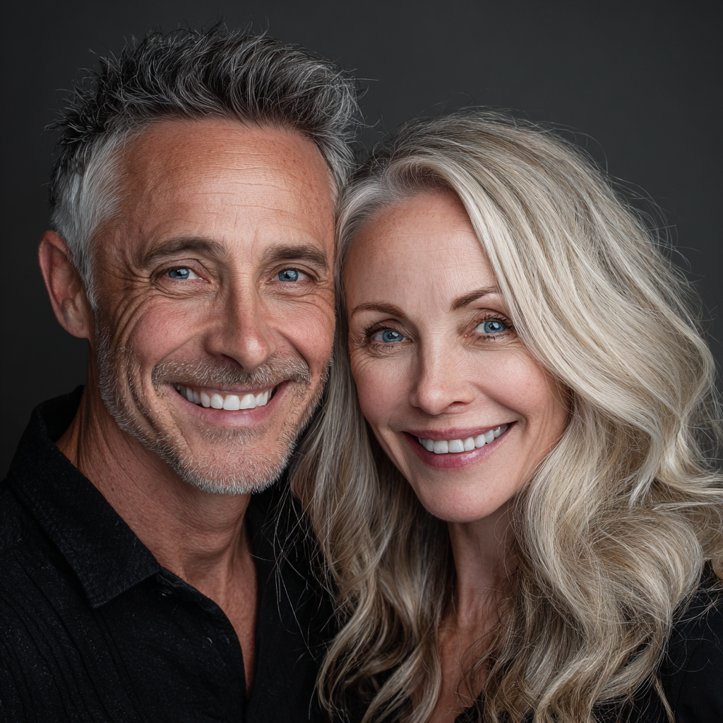 Primer plano de una pareja sonriente | Fuente: Midjourney