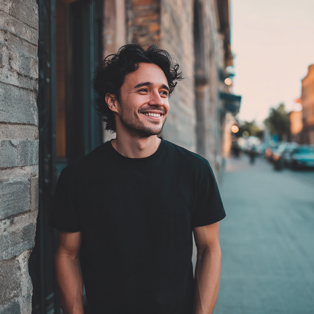 Un hombre sonriente de pie en una acera | Fuente: Midjourney