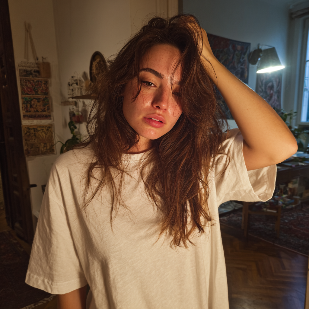 Una mujer frustrada en su apartamento | Fuente: Midjourney