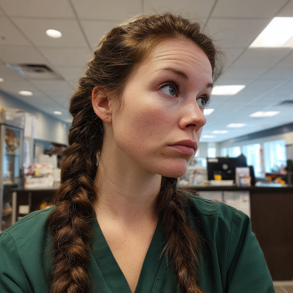 Una mujer preocupada con bata | Fuente: Midjourney