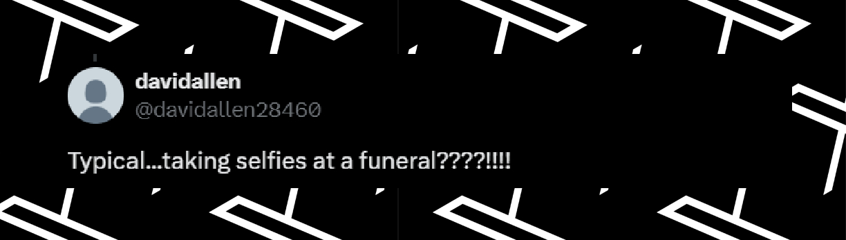 Un usuario de X reaccionando a que el ex presidente Joe Biden se hiciera selfies en el funeral del papa Francisco: "Típico. ¡¡¡¡¿¿¿¿Selfies en un funeral????!!!! | Fuente: X/davidallen28460