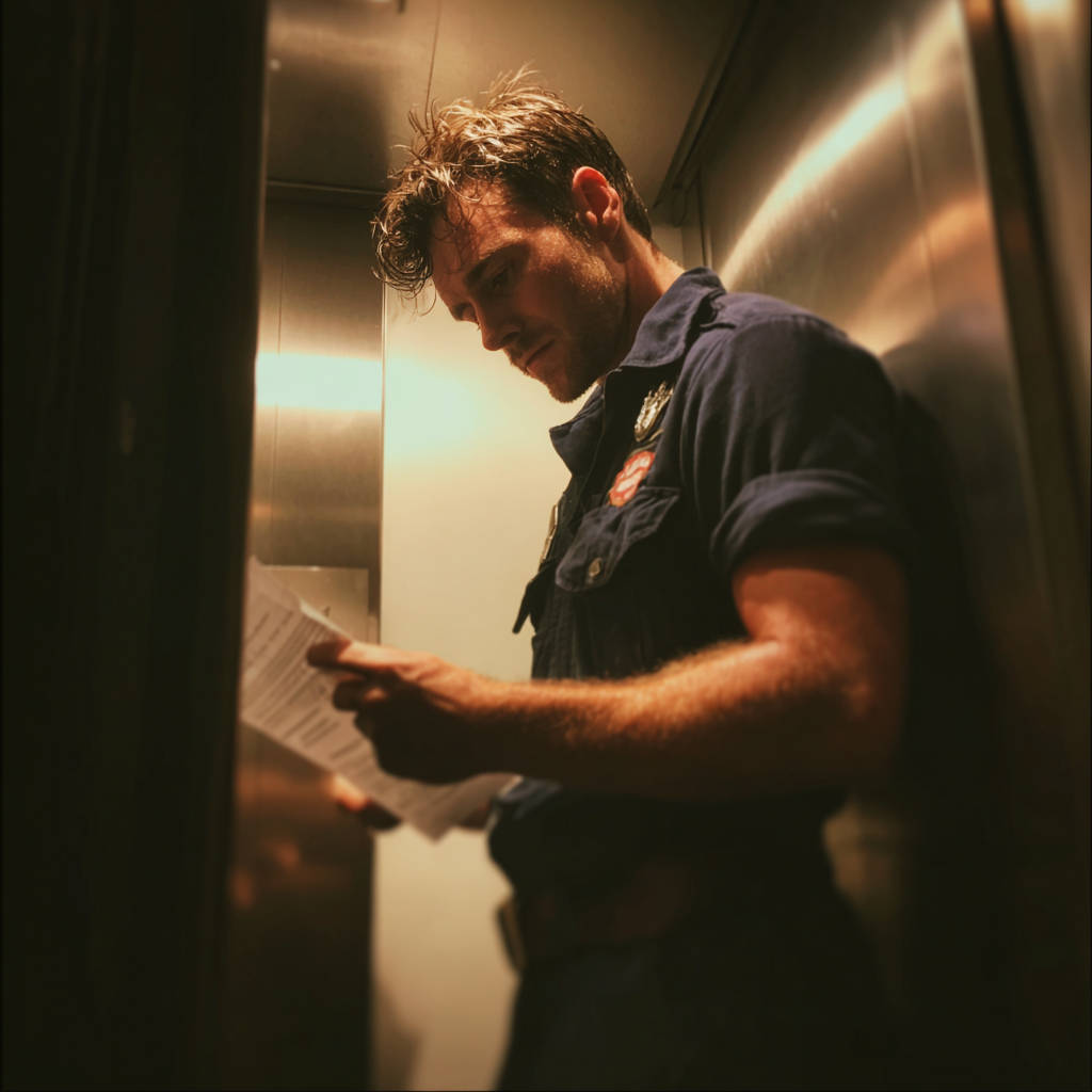 Un bombero leyendo una nota | Fuente: Midjourney