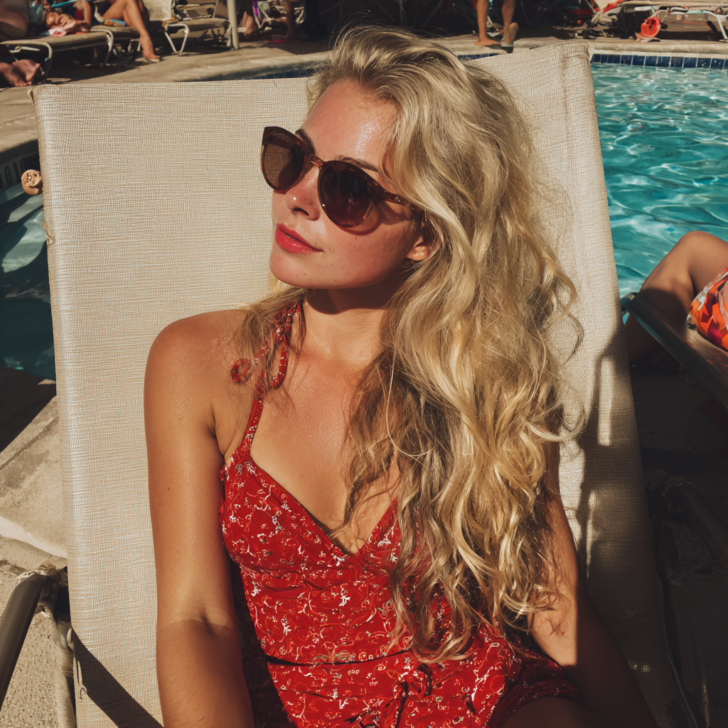 Una mujer descansando junto a la piscina | Fuente: Midjourney