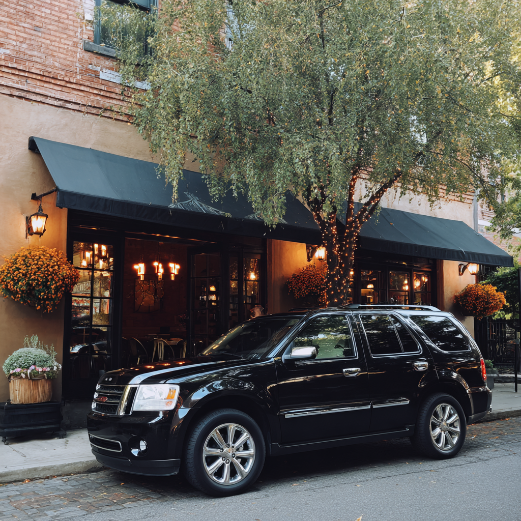 Un automóvil aparcado delante de un bistró | Fuente: Midjourney