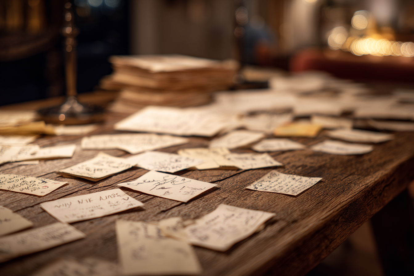Notas manuscritas sobre una mesa | Fuente: Midjourney
