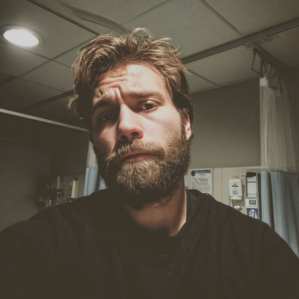 Un hombre preocupado con un jersey negro | Fuente: Midjourney