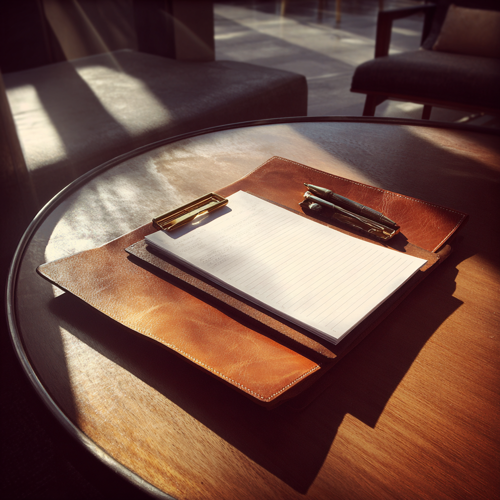 Un bloc de notas sobre una mesita | Fuente: Midjourney