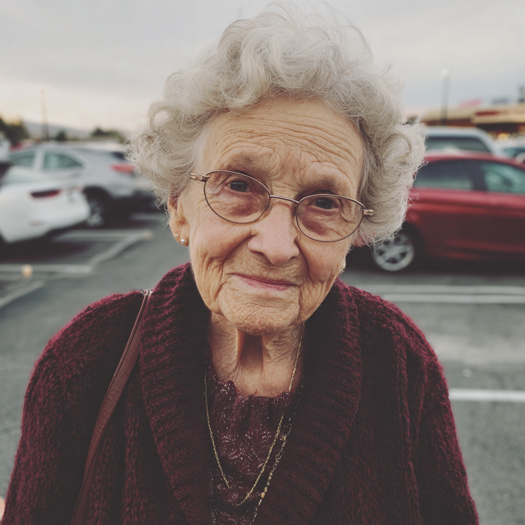 Una anciana con un suéter granate | Fuente: Midjourney