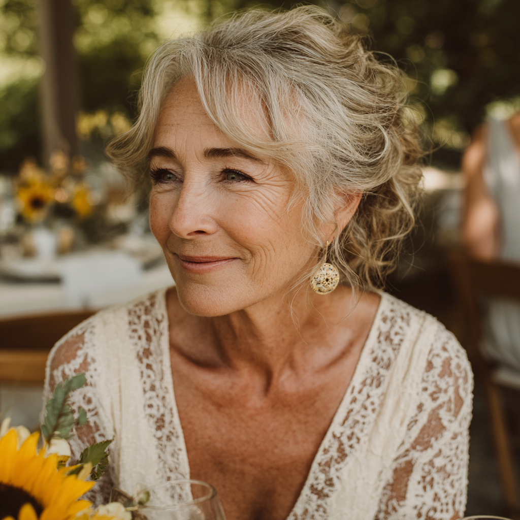 Una mujer mayor sonriente en el banquete de su boda | Fuente: Midjourney