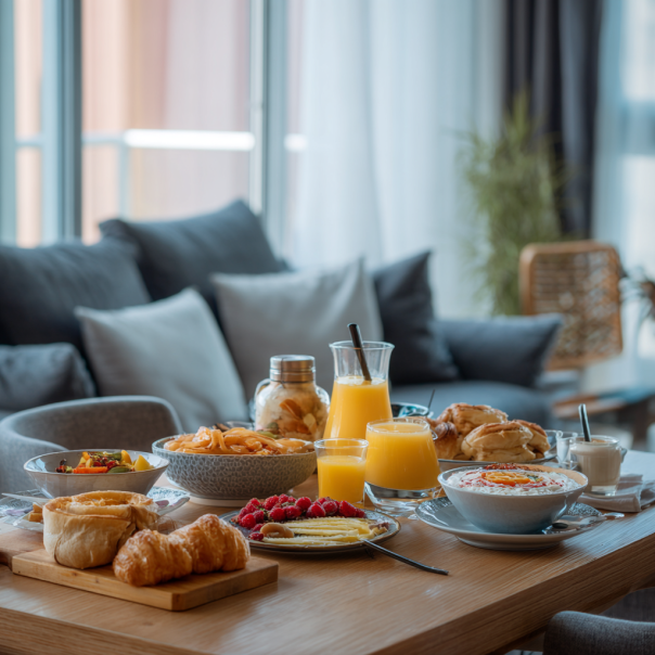 Una mesa de desayuno puesta | Fuente: Midjourney