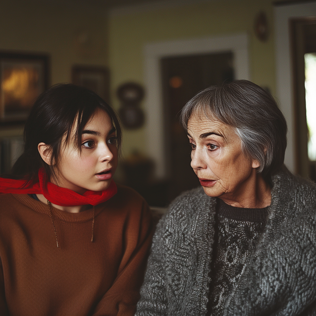 Sarah enfrentándose a Evelyn por la nota | Fuente: Midjourney