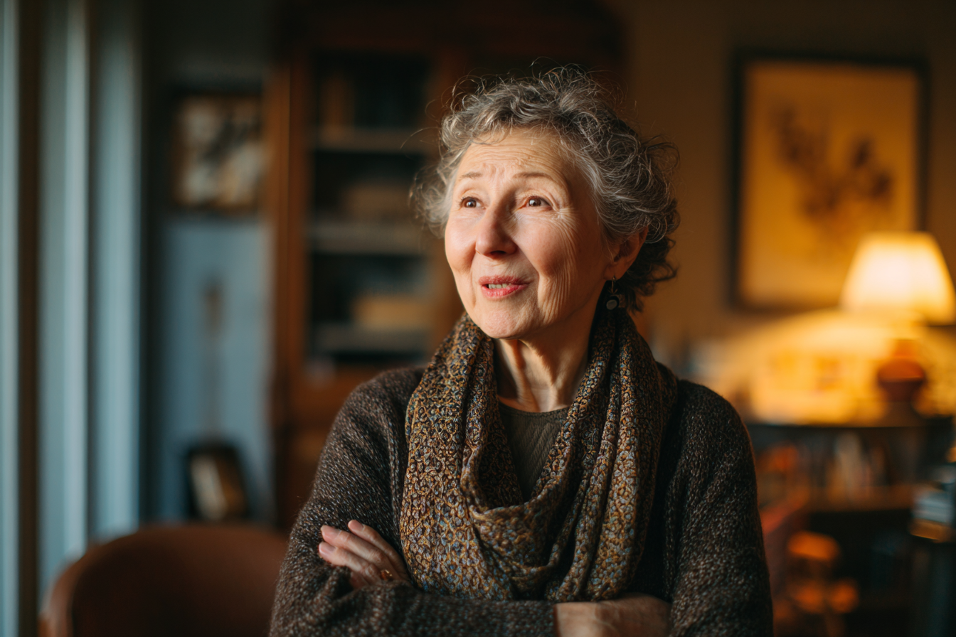 Una mujer mayor hablando | Fuente: Midjourney