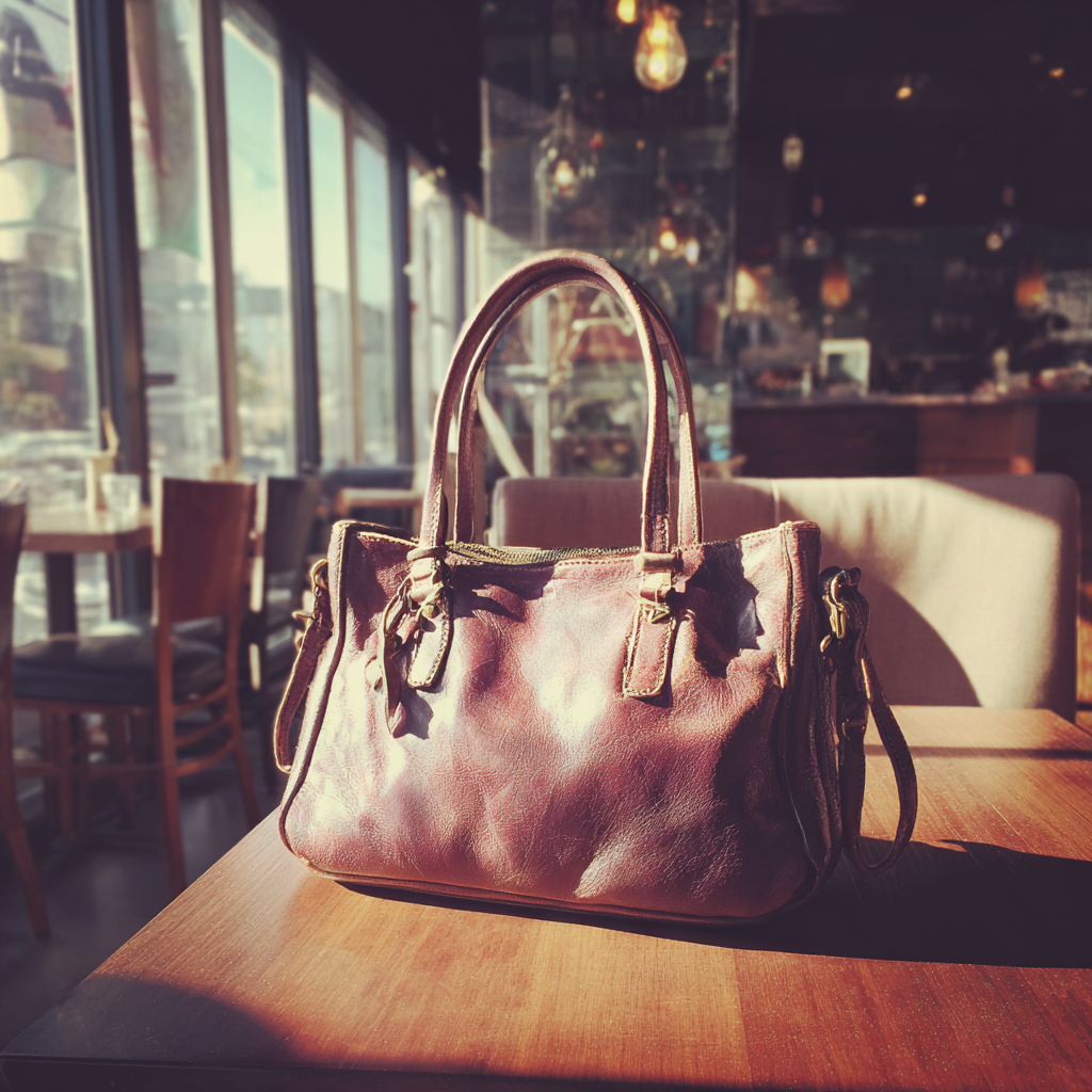 Un bolso marrón sobre una mesa | Fuente: Midjourney