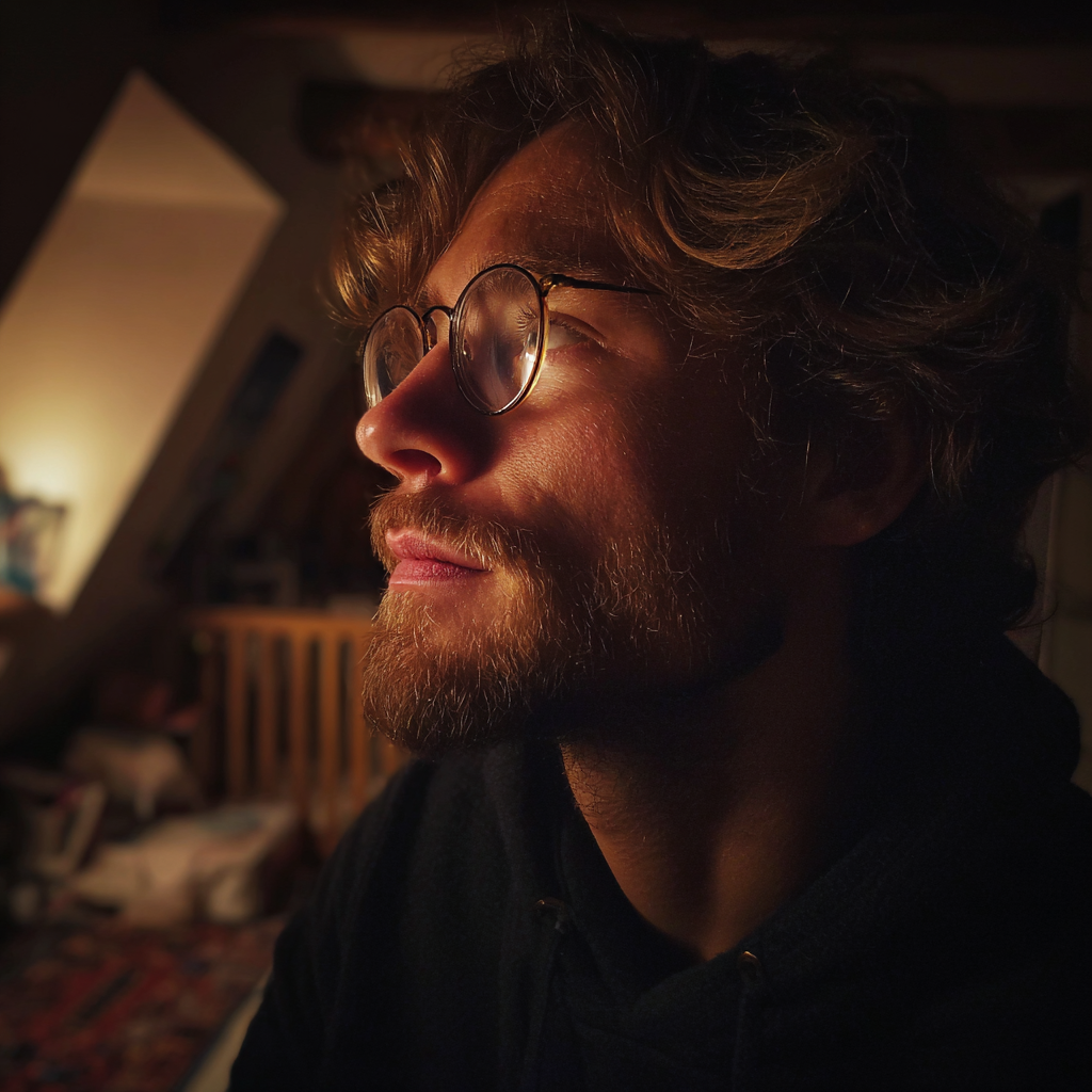 Un hombre de pie en un ático | Fuente: Midjourney