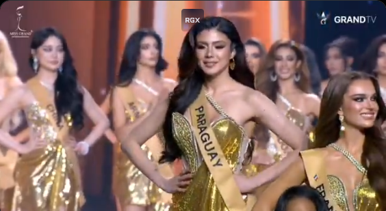 Miss Paraguay entró al escenario para formar parte del top 20 en Miss Grand Internacional 2025. | Fuente: X/@Klausfigu