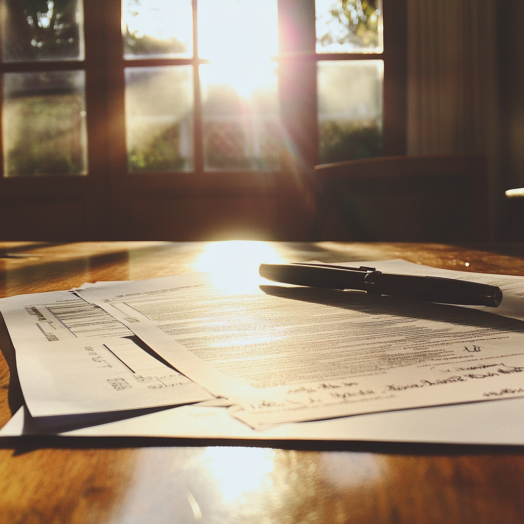 Papeleo de divorcio sobre una mesa | Fuente: Midjourney