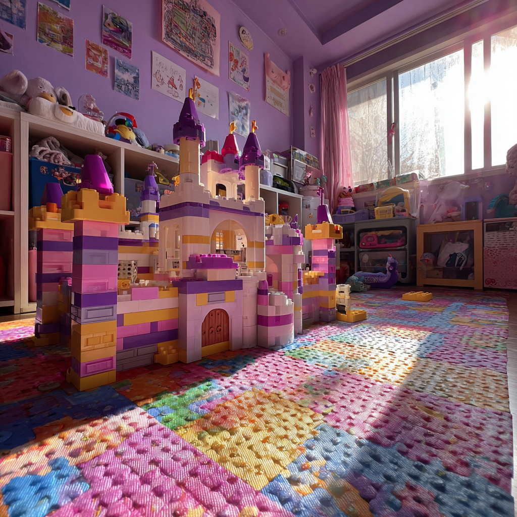 Un castillo de bloques LEGO en la habitación de un niño | Fuente: Midjourney