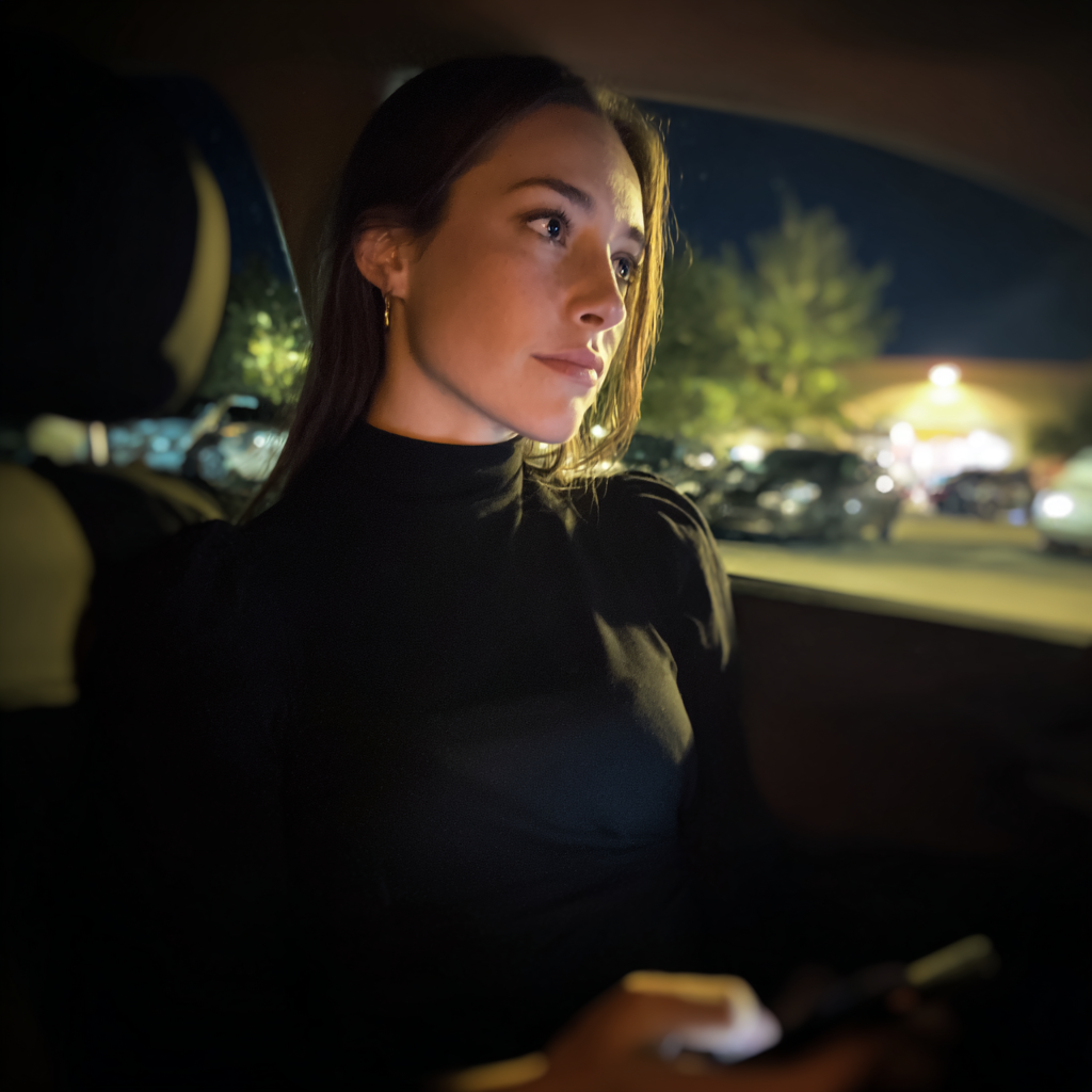 Una mujer emocionada sujetando su teléfono en un Automóvil | Fuente: Midjourney