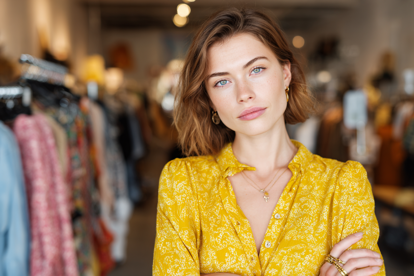 Una mujer en una tienda de ropa | Fuente: Midjourney