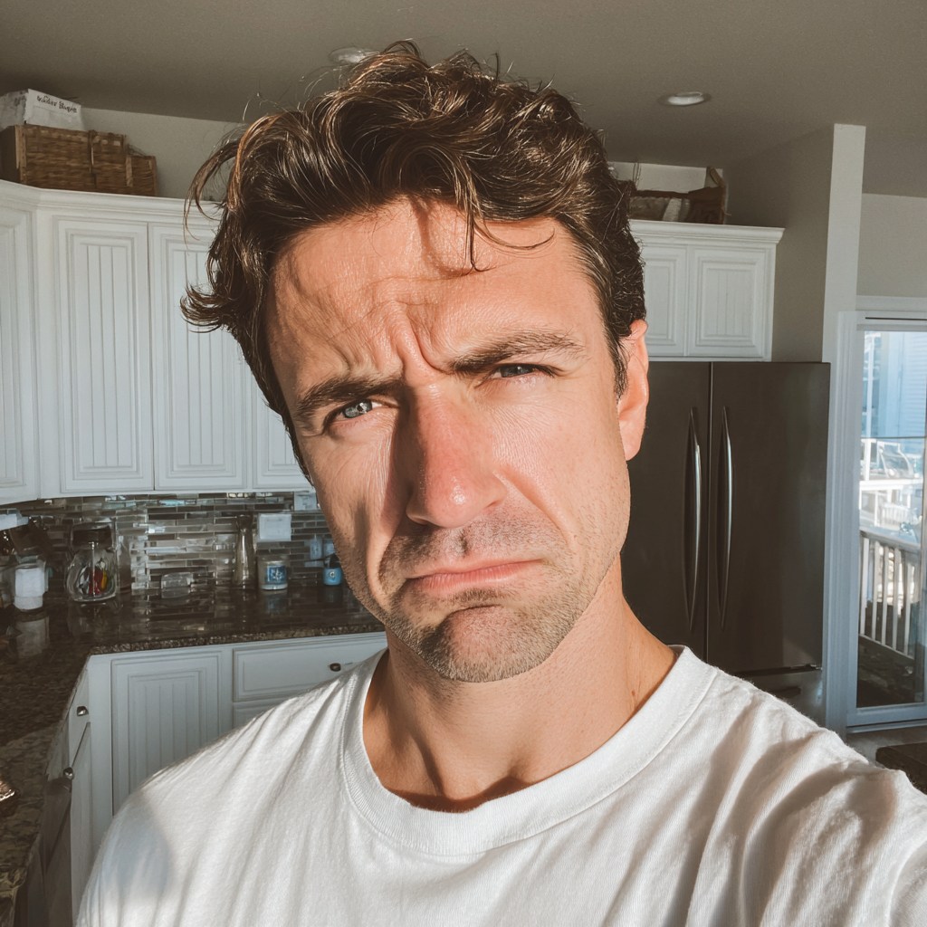 Primer plano de un hombre molesto y alterado | Fuente: Midjourney