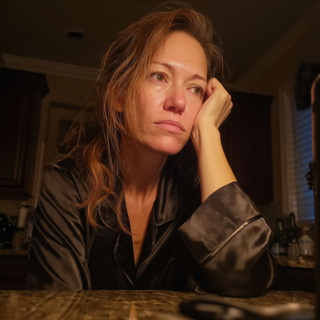 Una mujer emocionada sentada a la mesa | Fuente: Midjourney